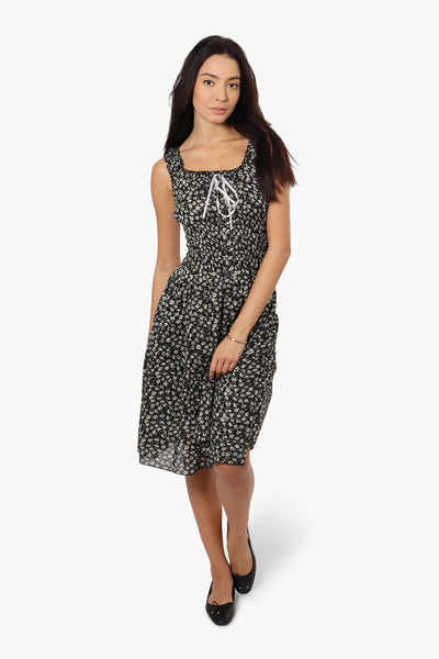 Impress Floral Front Button Day Dress - Black - Womens Day Dresses - Fairweather