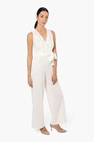 Limite Belted Lace Sequin Jumpsuit - White - Womens Jumpsuits & Rompers - Fairweather