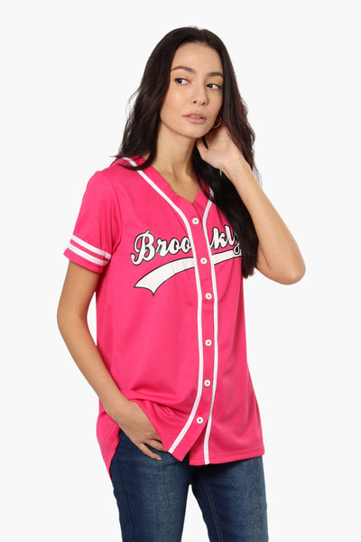 Mecca Brooklyn Printed Baseball Tee - Pink - Womens Tees & Tank Tops - Fairweather
