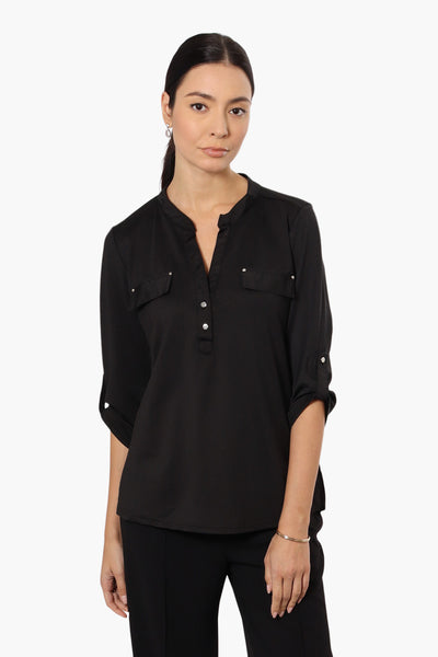 Beechers Brook Flap Pocket Roll Up Sleeve Shirt - Black - Womens Shirts & Blouses - Fairweather