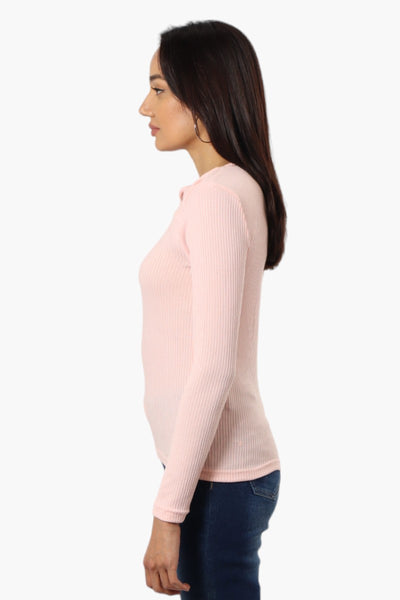 Magazine Ribbed Front Twist Long Sleeve Top - Pink - Womens Long Sleeve Tops - Fairweather