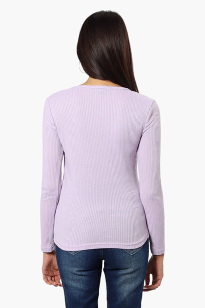 Magazine Ribbed Front Twist Long Sleeve Top - Lavender - Womens Long Sleeve Tops - Fairweather