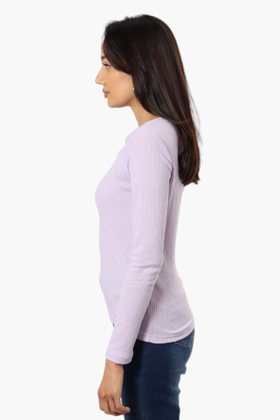 Magazine Ribbed Front Twist Long Sleeve Top - Lavender - Womens Long Sleeve Tops - Fairweather