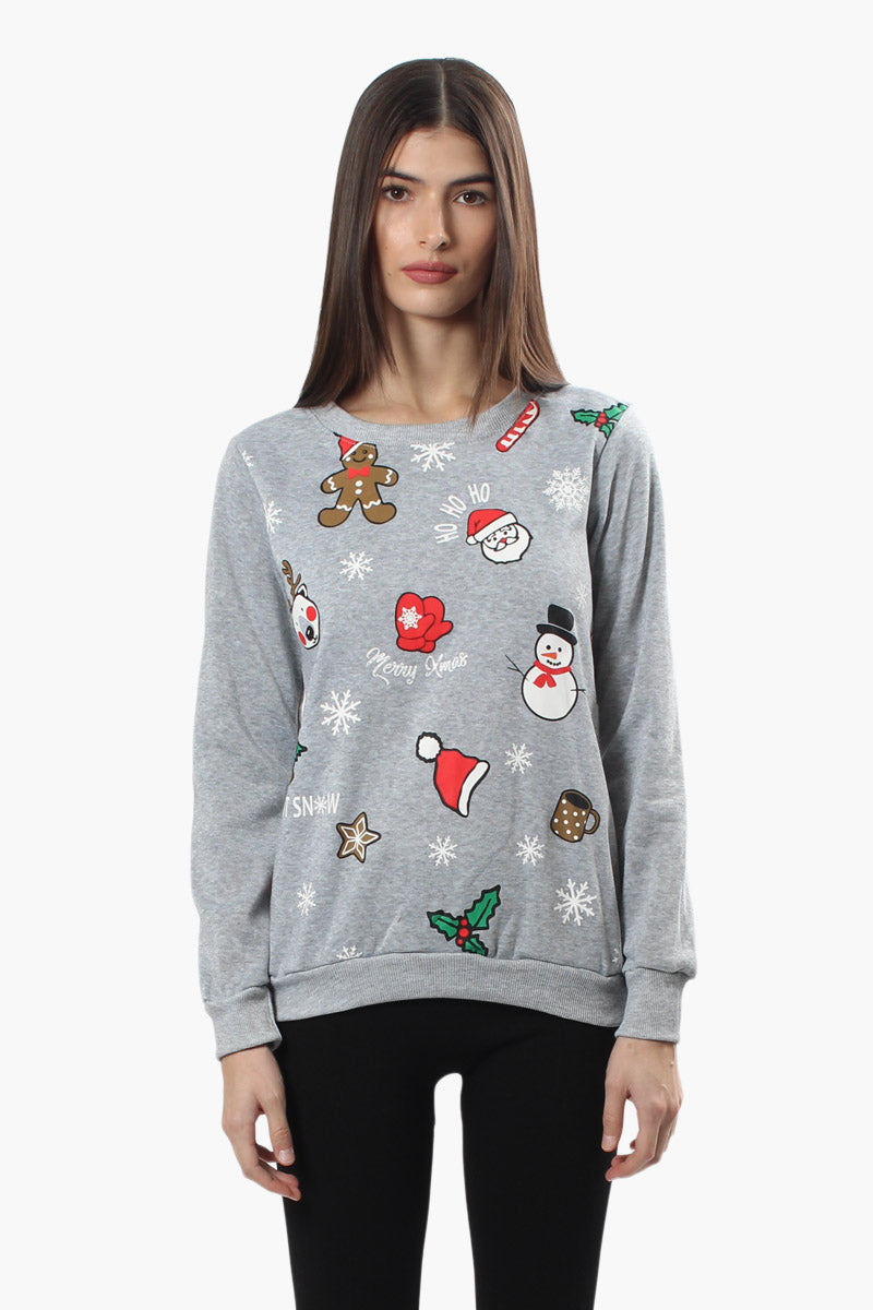 Ugly Christmas Sweater Festive Print Christmas Sweater - Grey - Womens Christmas Sweaters - Fairweather