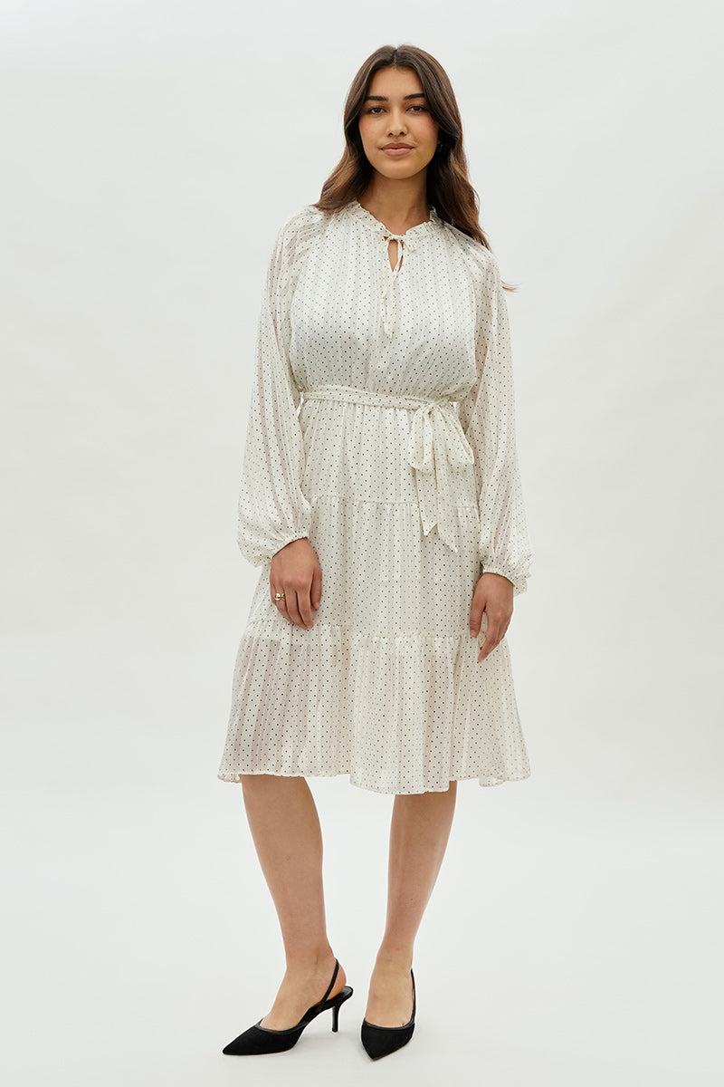 Polka Dot Long Sleeve Day Dress - White