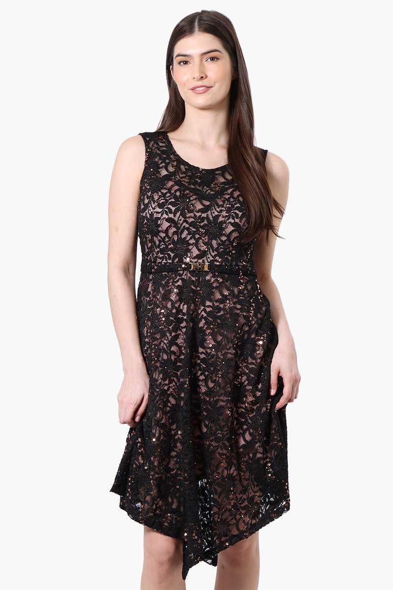スーツ・フォーマル・ドレス Seem flower lace dress (Black) Limite Floral Lace Sequin Cocktail Dress - Black