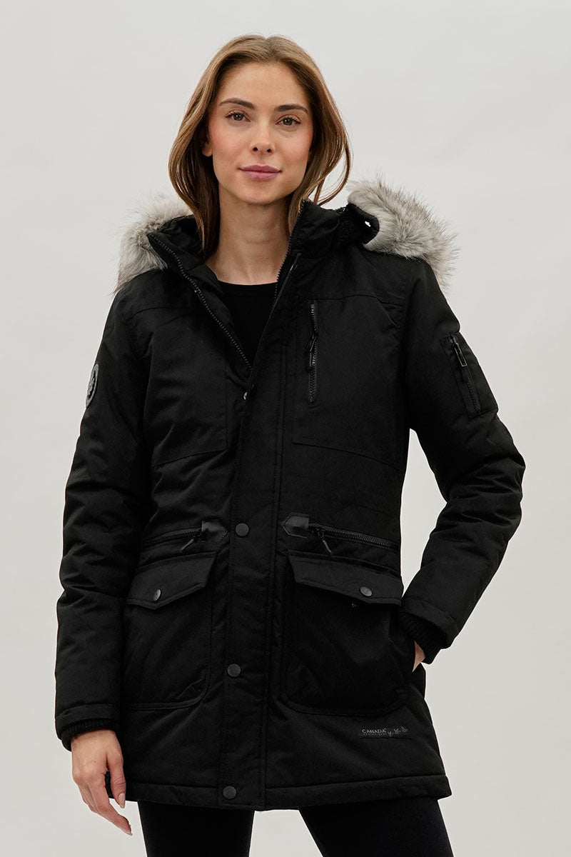 Canada Weather Gear Faux Fur Lined Parka Jacket Black