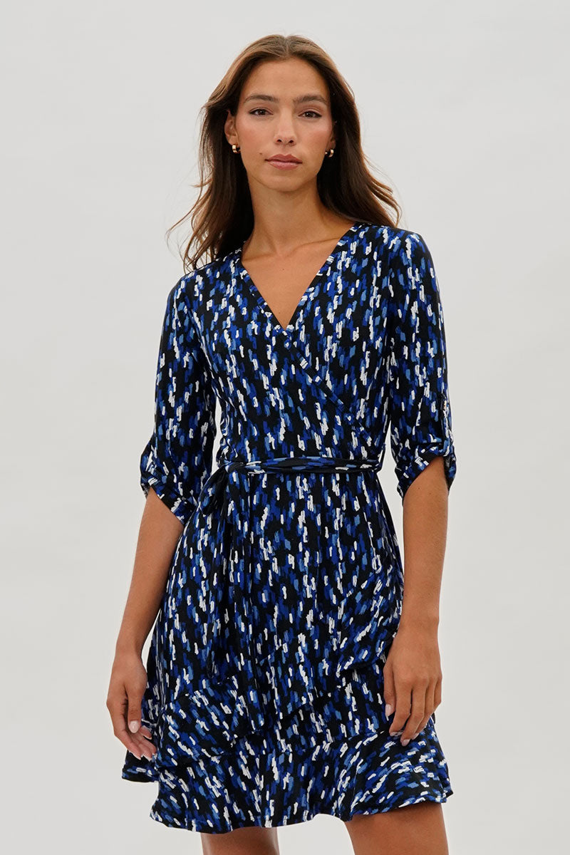 Patterned Crossover Day Dress - Blue