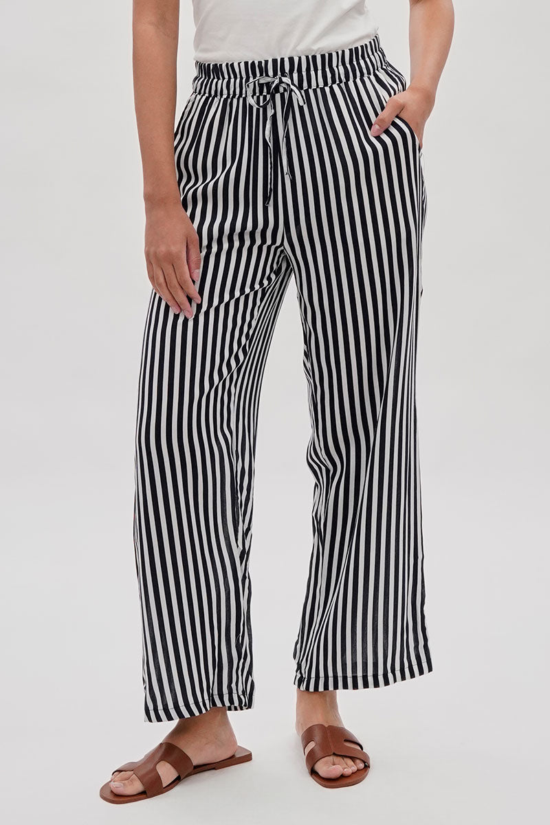 International INC Company Striped Wide Leg Pants Black