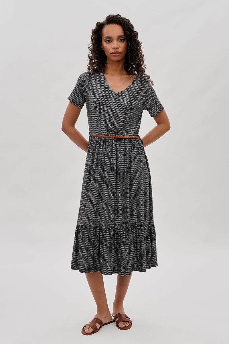 midi short dresses for women Belted Short Sleeve Midi Dress