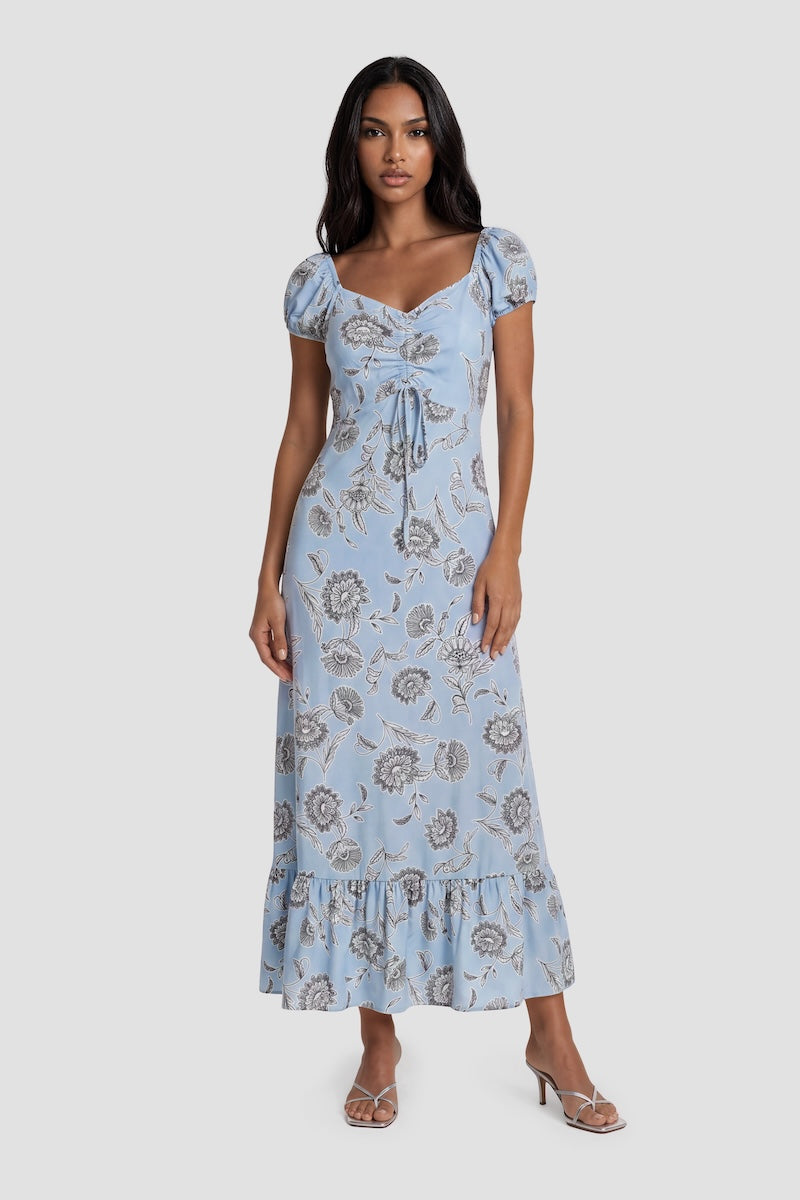 Short Sleeve Flower Print Maxi Dress