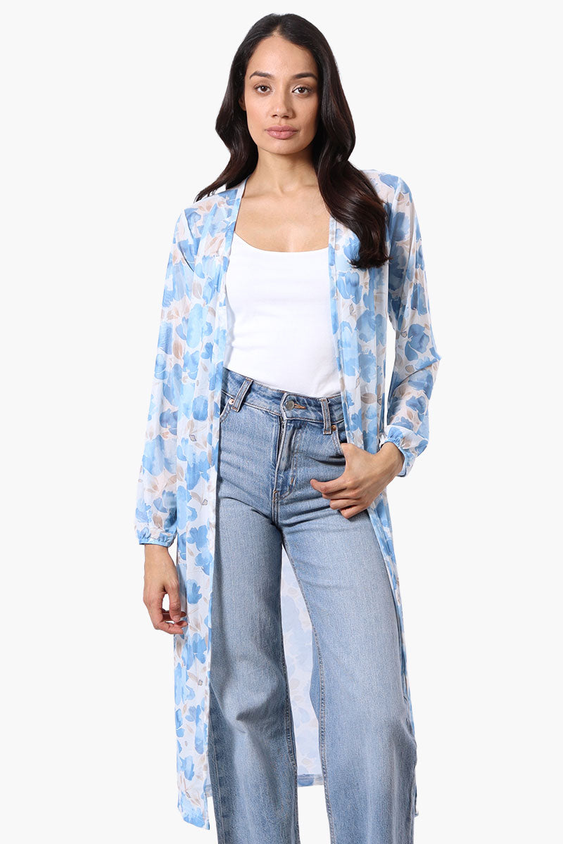 Stylexchange Floral Long Sleeve Sheer Duster Cardigan Blue