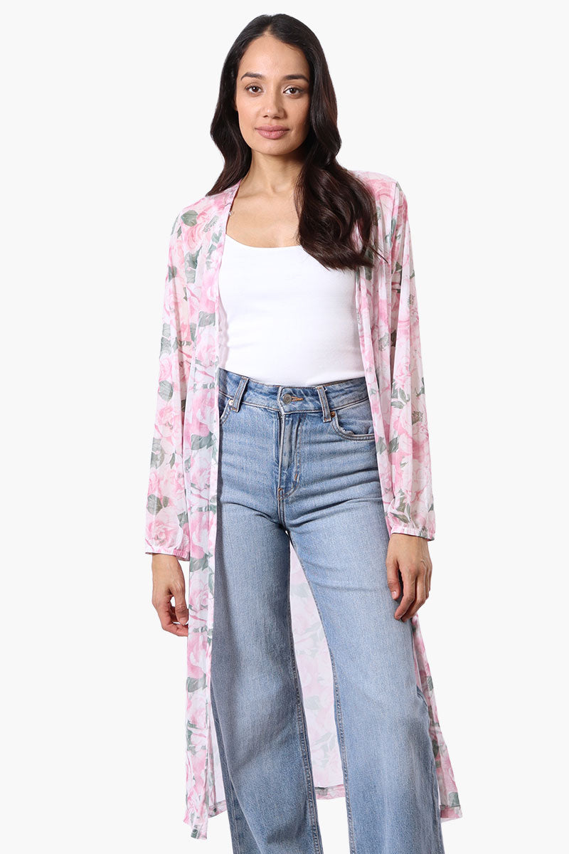Stylexchange Floral Long Sleeve Sheer Duster Cardigan Pink