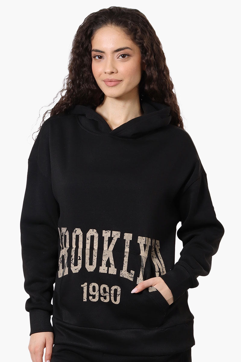 Fahrenheit Oversized Brooklyn Print Hoodie Black