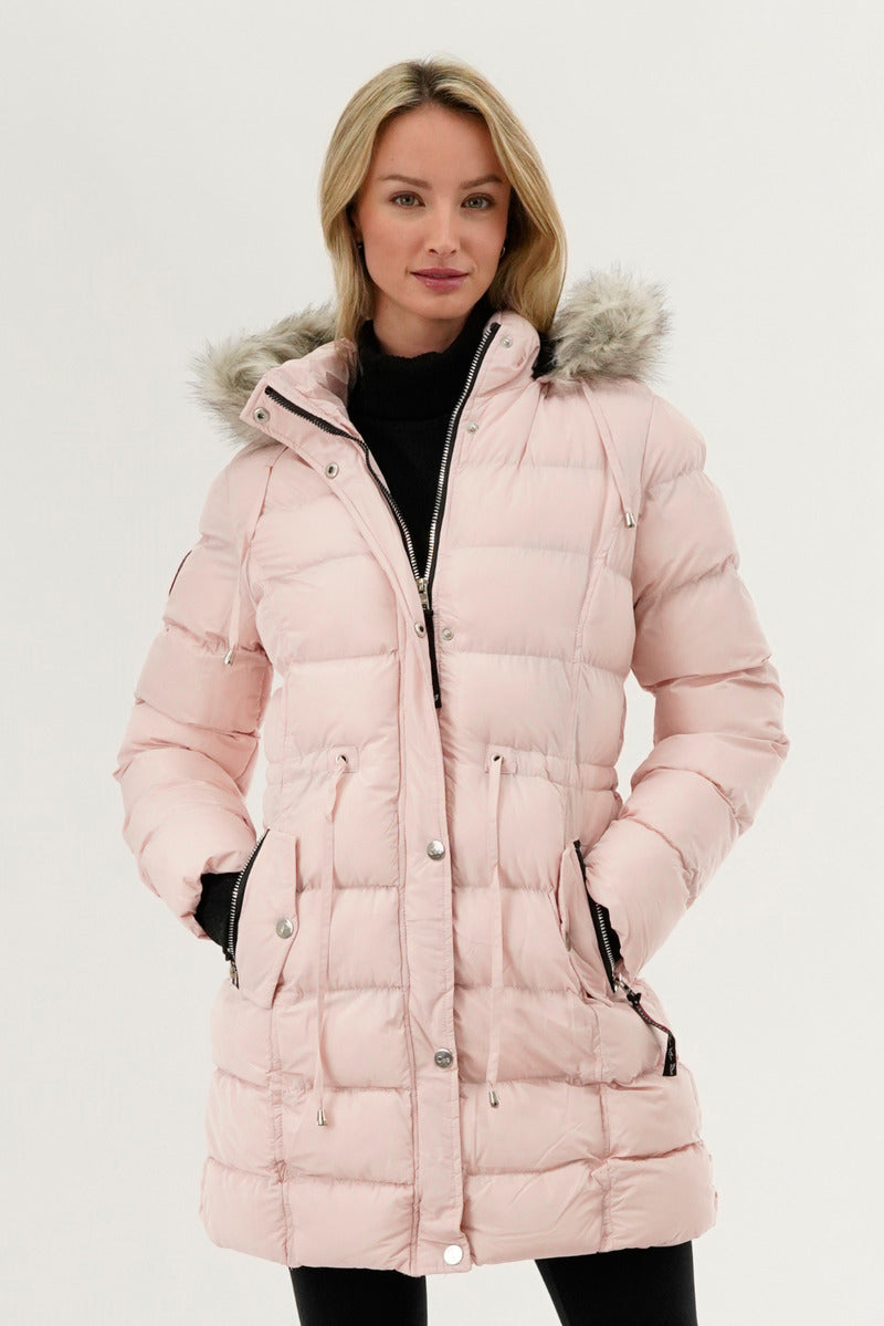 Canada Weather Gear Women's Long Puffer Jacket – Polyester, Sizes M 2X 3X, Black/White/Red