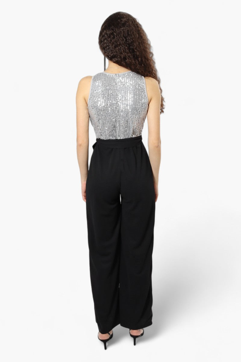 Limite Belted Sequin Top Jumpsuit - Grey - Womens Jumpsuits & Rompers - Fairweather