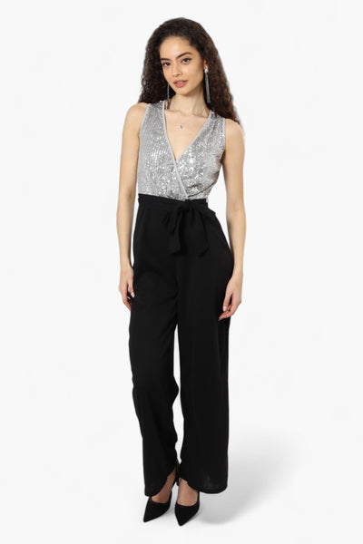 Limite Belted Sequin Top Jumpsuit - Grey - Womens Jumpsuits & Rompers - Fairweather