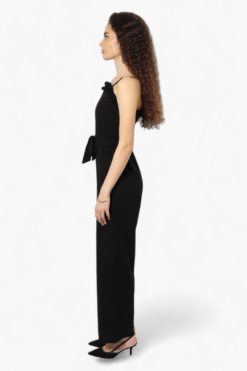 Limite Belted Ruffle Detail Jumpsuit - Black - Womens Jumpsuits & Rompers - Fairweather