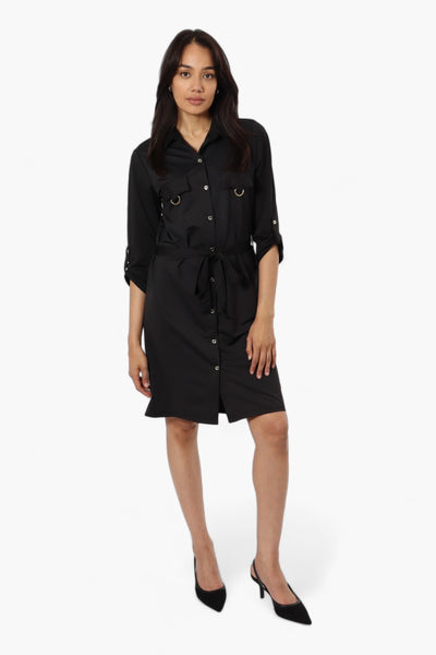 Beechers Brook Belted Button Up Day Dress - Black - Womens Day Dresses - Fairweather
