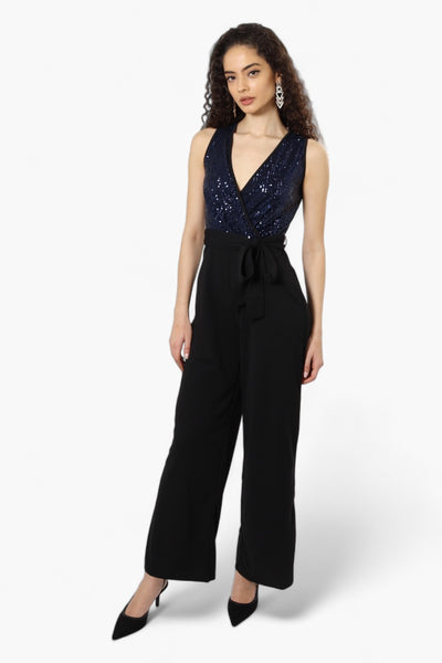 Limite Belted Sequin Top Jumpsuit - Navy - Womens Jumpsuits & Rompers - Fairweather