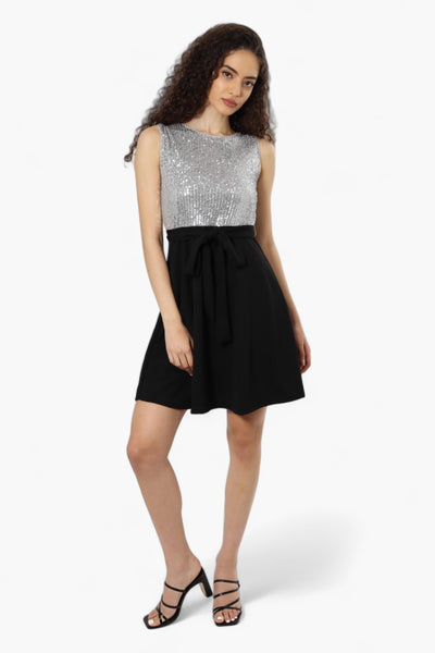 Limite Belted Sequin Top Skater Day Dress - Grey - Womens Day Dresses - Fairweather