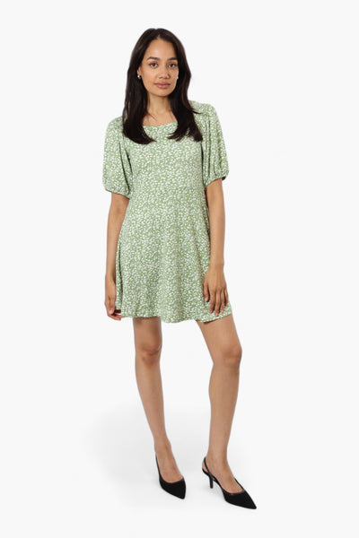 International INC Company Floral Square Neck Day Dress - Green - Womens Day Dresses - Fairweather