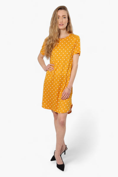 International INC Company Polka Dot Short Sleeve Day Dress - Yellow - Womens Day Dresses - Fairweather