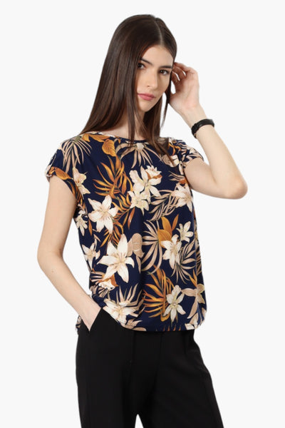 Beechers Brook Floral Cap Sleeve Blouse - Navy - Womens Shirts & Blouses - Fairweather