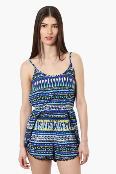 rue21 Patterned Ribbed Waist Romper - Blue - Womens Jumpsuits & Rompers - Fairweather