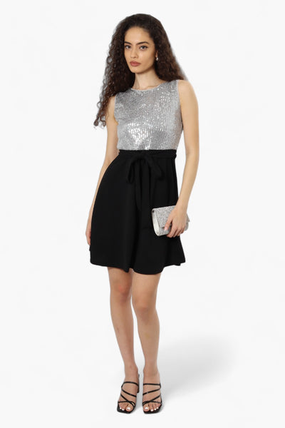 Limite Belted Sequin Top Skater Day Dress - Grey - Womens Day Dresses - Fairweather