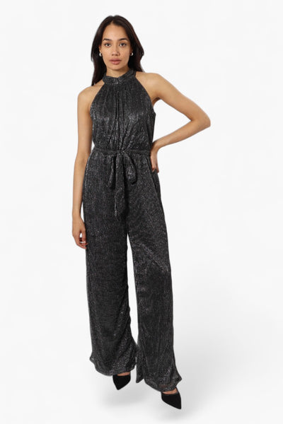 Limite Sleeveless Belted Lurex Jumpsuit - Black - Womens Jumpsuits & Rompers - Fairweather