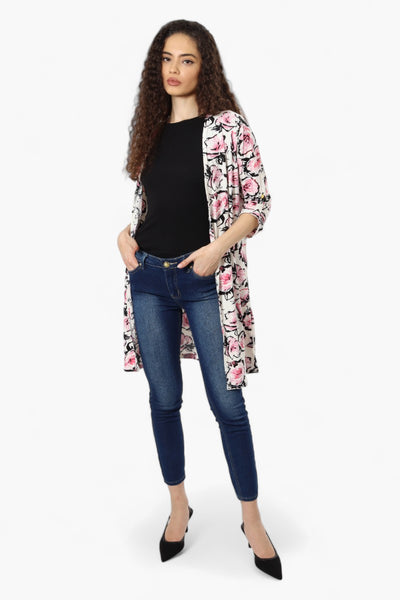 International INC Company Floral Roll Up Sleeve Cardigan - White - Womens Cardigans - Fairweather