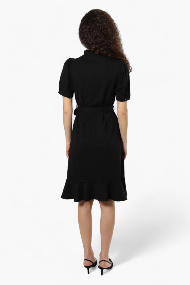 Limite Belted Crossover Day Dress - Black - Womens Day Dresses - Fairweather