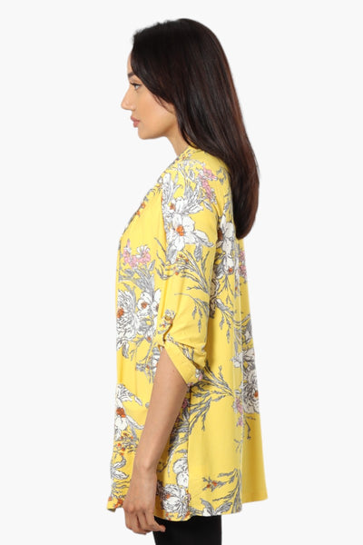 International INC Company Floral Roll Up Sleeve Cardigan - Yellow - Womens Cardigans - Fairweather