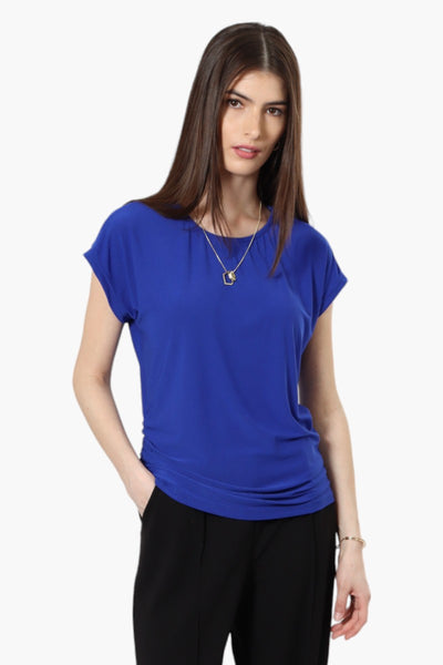 Beechers Brook Cap Sleeve Necklace Blouse - Blue - Womens Shirts & Blouses - Fairweather