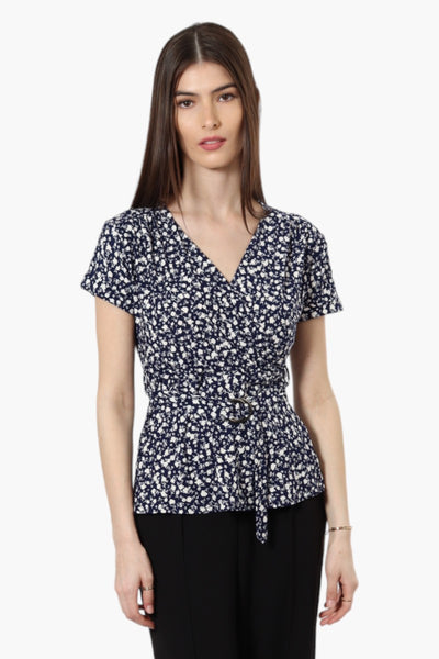 International INC Company Belted Floral Crossover Blouse - Navy - Womens Shirts & Blouses - Fairweather