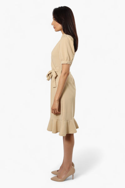 Limite Belted Crossover Day Dress - Beige - Womens Day Dresses - Fairweather