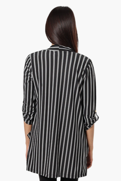International INC Company Striped Roll Up Sleeve Cardigan - Black - Womens Cardigans - Fairweather