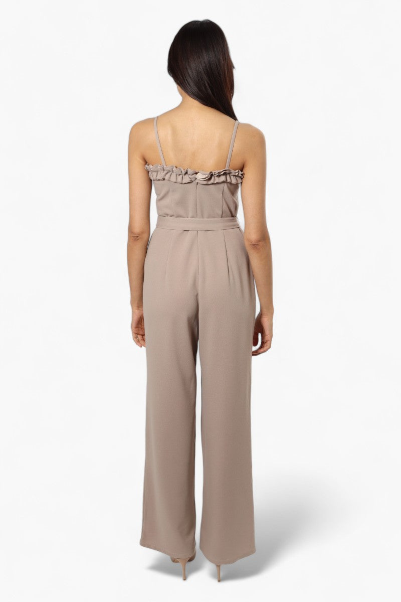 Limite Belted Ruffle Detail Jumpsuit - Beige - Womens Jumpsuits & Rompers - Fairweather