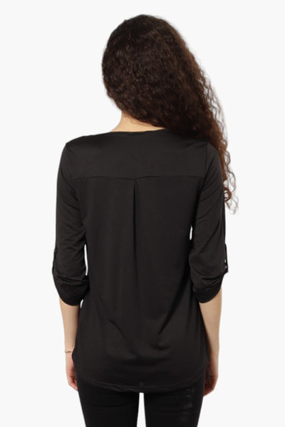 International INC Company Roll Up Sleeve Front Pocket Shirt - Black - Womens Shirts & Blouses - Fairweather