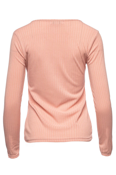 Solid Ribbed Front Zip Long Sleeve Top - Pink - Womens Long Sleeve Tops - Fairweather