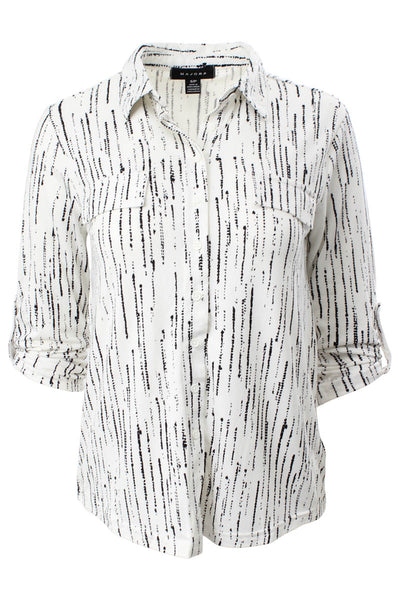 Majora Patterned Roll Up Sleeve Shirt - White - Womens Shirts & Blouses - Fairweather