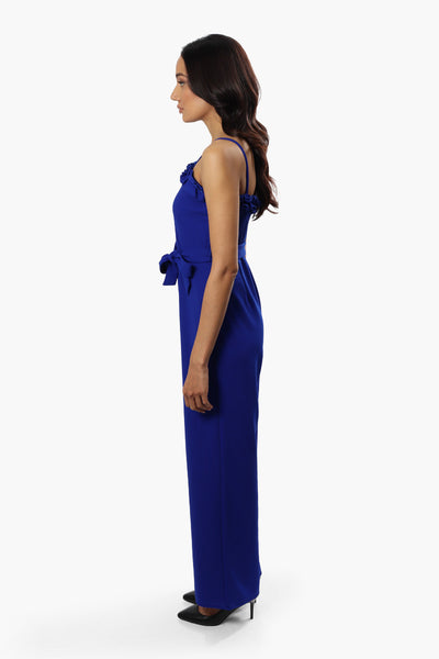 Limite Belted Ruffle Detail Jumpsuit - Blue - Womens Jumpsuits & Rompers - Fairweather