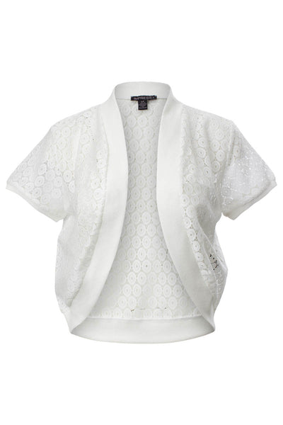 Short Sleeve Lace Open Shrug Cardigan - White - Womens Cardigans - Fairweather