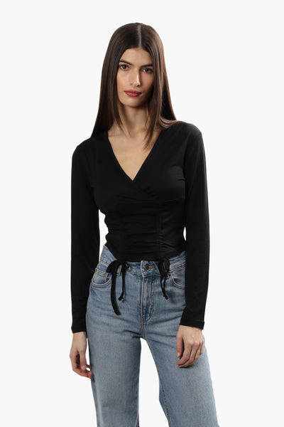 Solid Ruched Long Sleeve Top - Black - Womens Long Sleeve Tops - Fairweather