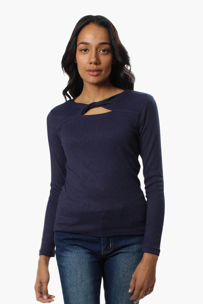 Magazine Ribbed Front Twist Long Sleeve Top - Navy - Womens Long Sleeve Tops - Fairweather