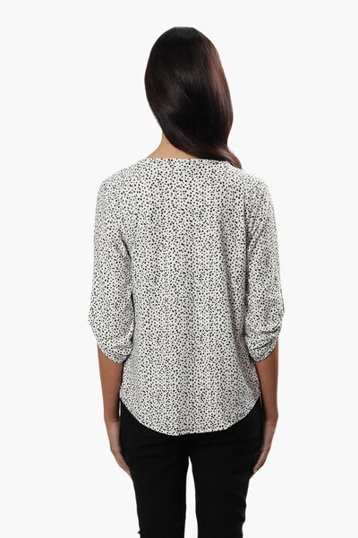 International INC Company Patterned Roll Up Sleeve Blouse - White - Womens Shirts & Blouses - Fairweather