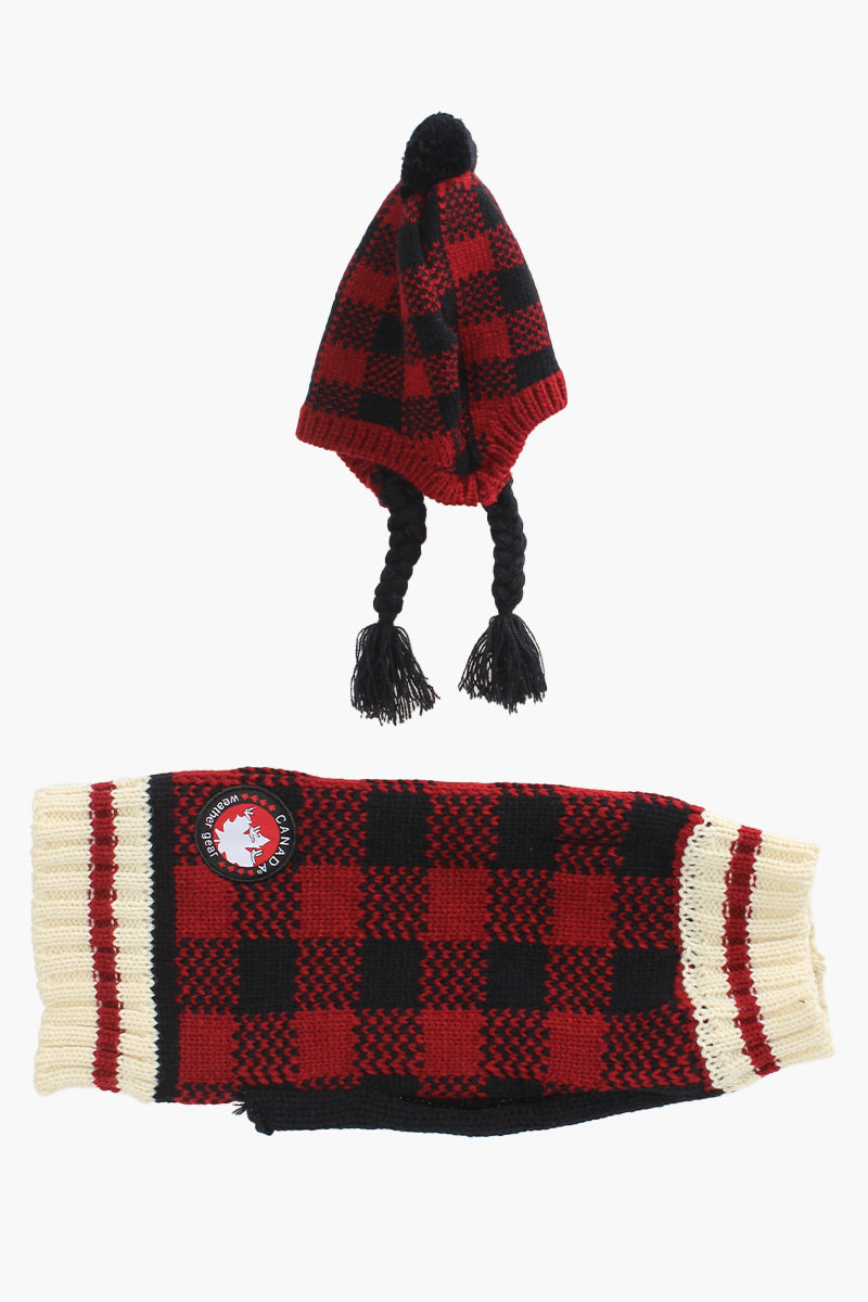 Canada Weather Gear Pom Hat Sweater Pet Set - Red - Pet Accessories - Fairweather