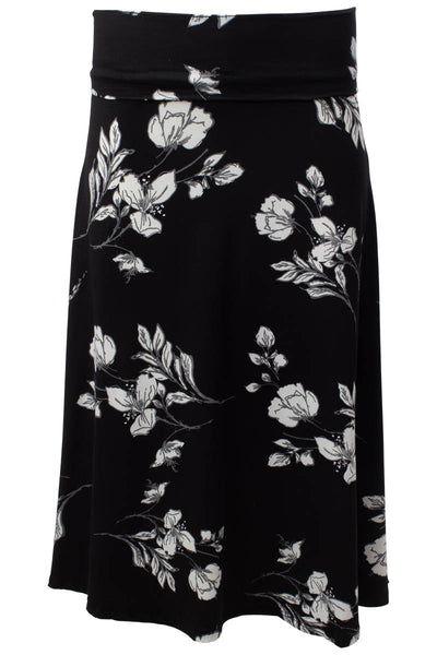 Floral Foldover Waist Midi Skirt - Black - Womens Skirts - Fairweather
