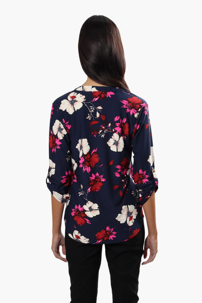 International INC Company Floral Roll Up Sleeve Blouse - Navy - Womens Shirts & Blouses - Fairweather